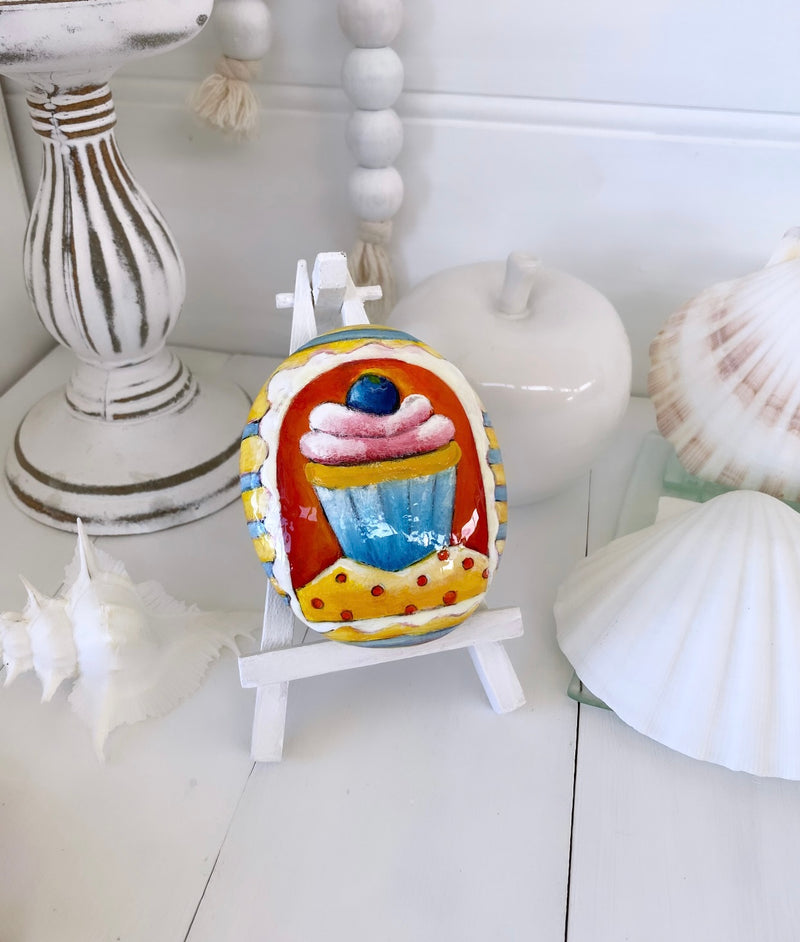 CUPCAKE AND COLOUR FUN 9 - decorative painted rock by Christine Onward (POSTAGE COST INCLUDED)