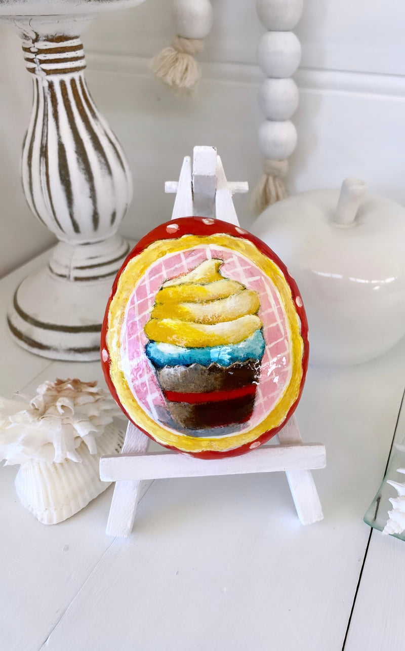 CUPCAKE AND COLOUR FUN 8 - decorative painted rock by Christine Onward (POSTAGE COST INCLUDED)