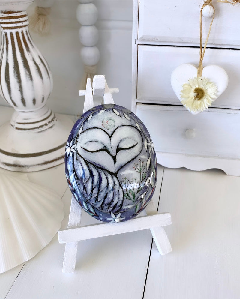 AS IN A SILVER DREAM - fantasy owl painted rock by Christine Onward (POSTAGE COST INCLUDED)
