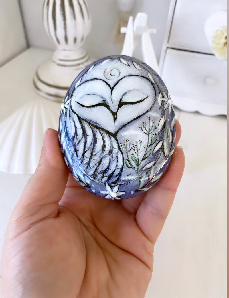 AS IN A SILVER DREAM - fantasy owl painted rock by Christine Onward (POSTAGE COST INCLUDED)