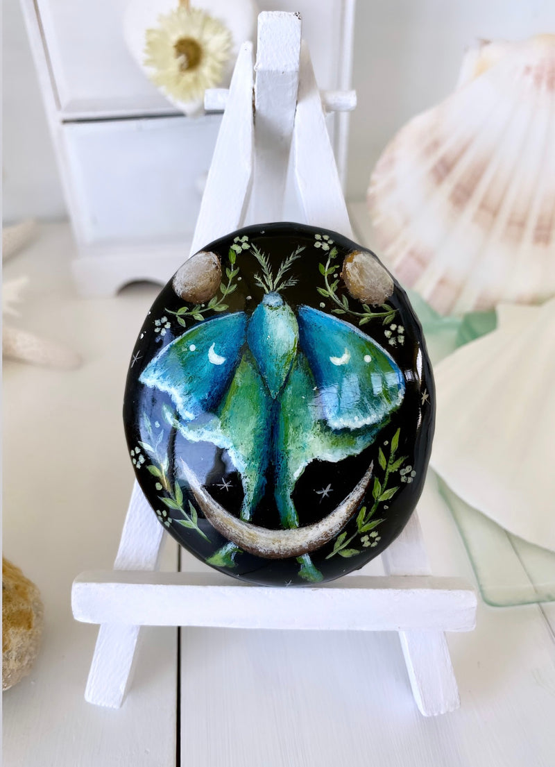 IN THE MAGIC OF THE NIGHT (1) - moth painted rock by Christine Onward (POSTAGE COST INCLUDED)