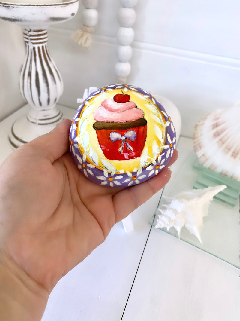 CUPCAKE AND COLOUR FUN 6 - decorative painted rock by Christine Onward (POSTAGE COST INCLUDED)