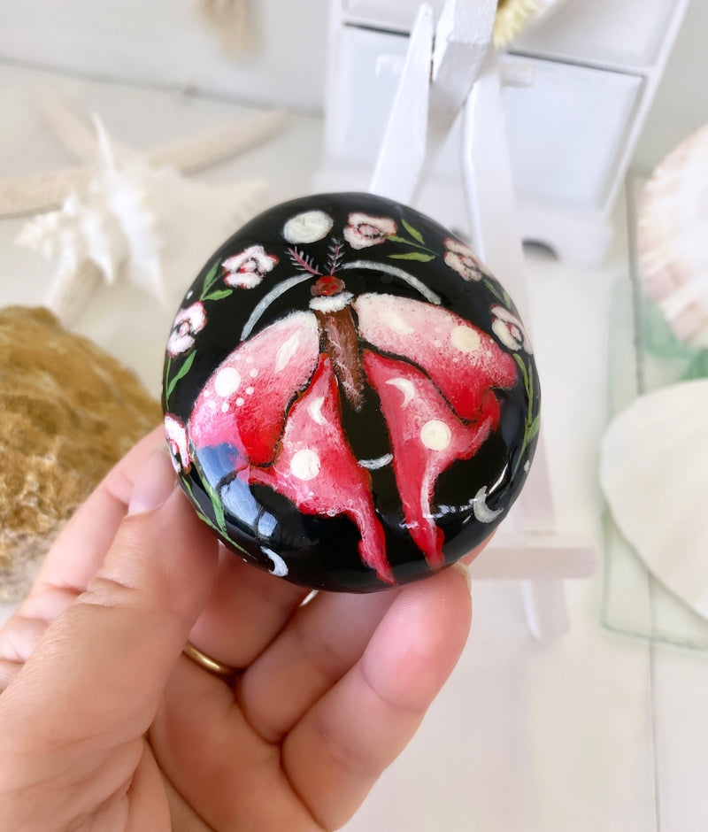 IN THE MAGIC OF THE NIGHT (2)- moth painted rock by Christine Onward (POSTAGE COST INCLUDED)
