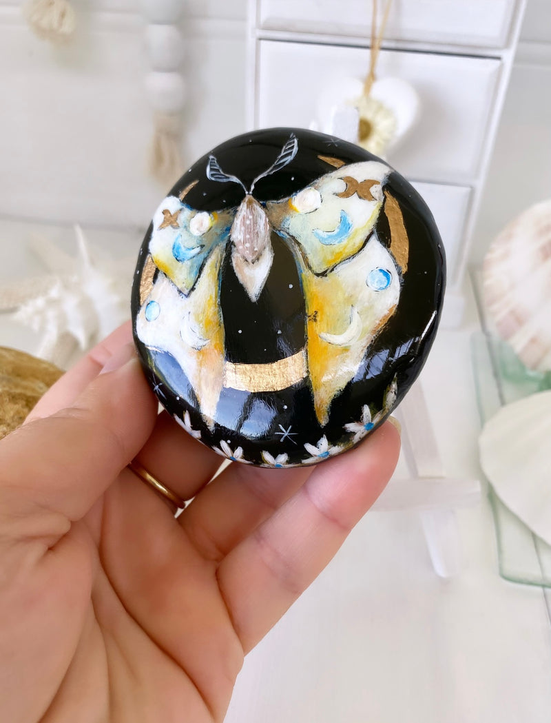 IN THE MAGIC OF THE NIGHT (3) - moth painted rock by Christine Onward (POSTAGE COST INCLUDED)
