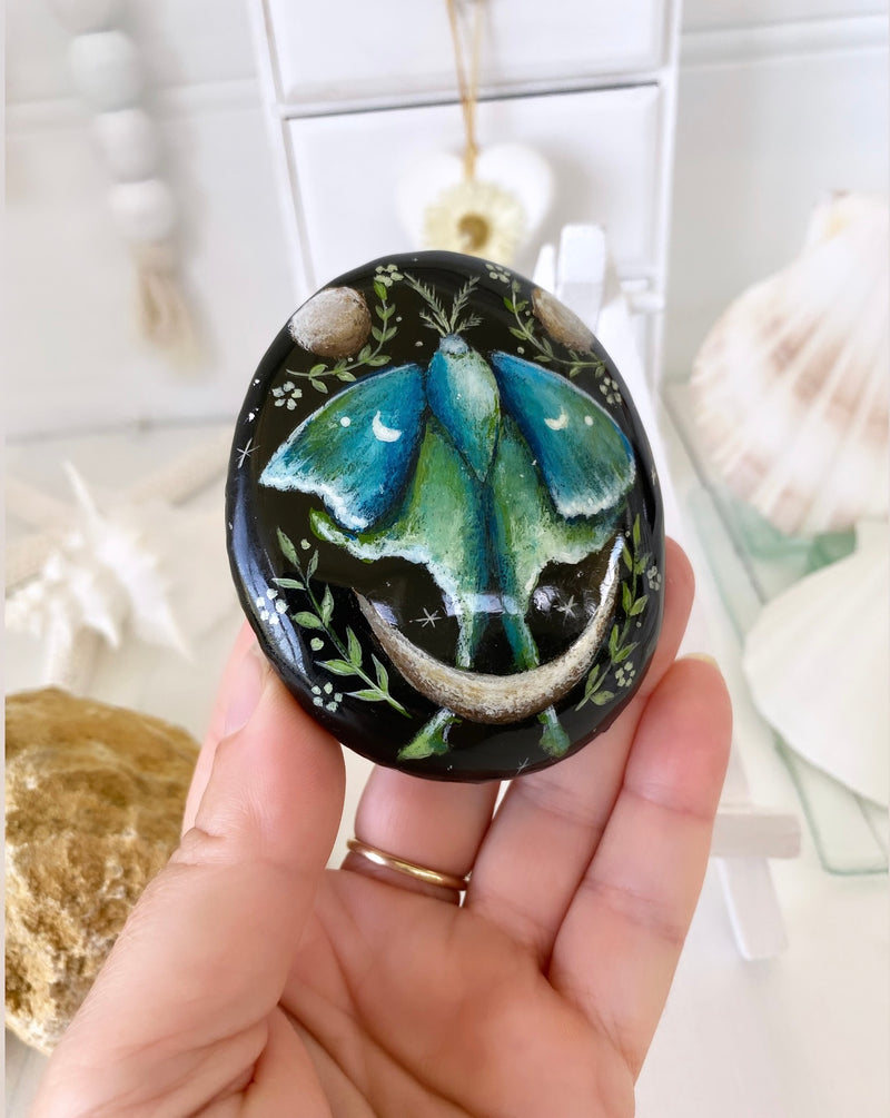 IN THE MAGIC OF THE NIGHT (1) - moth painted rock by Christine Onward (POSTAGE COST INCLUDED)