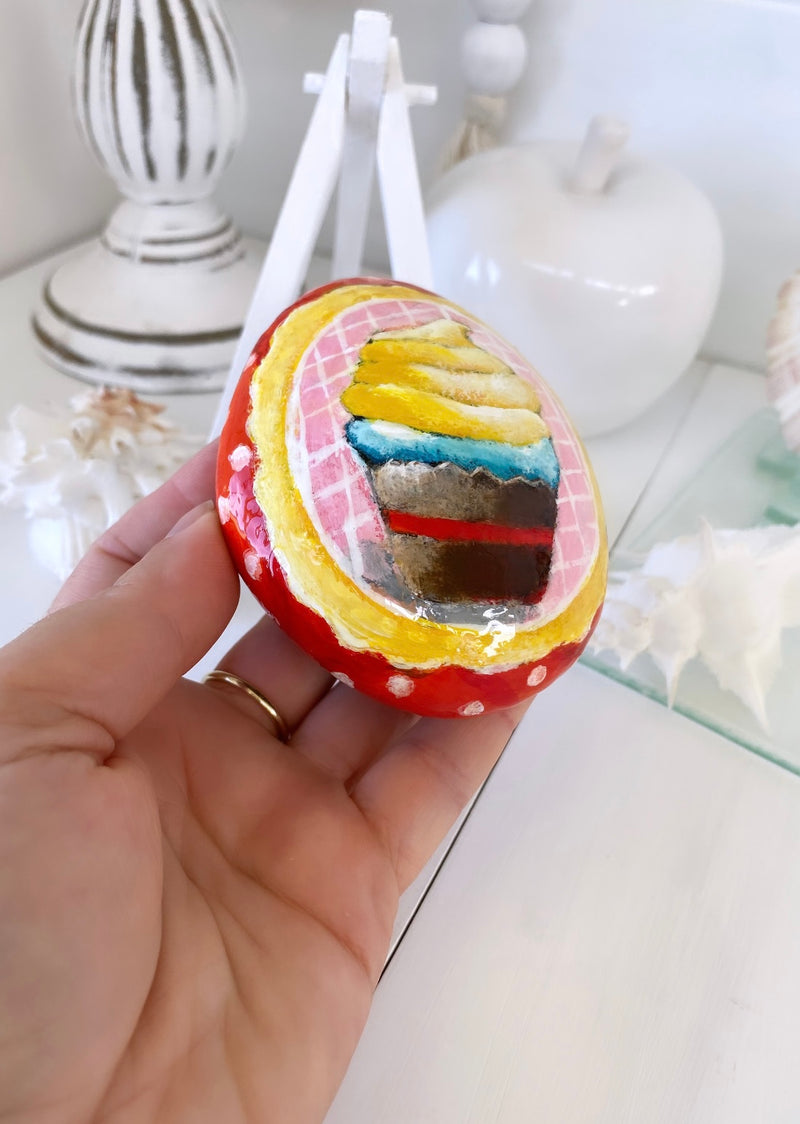 CUPCAKE AND COLOUR FUN 8 - decorative painted rock by Christine Onward (POSTAGE COST INCLUDED)