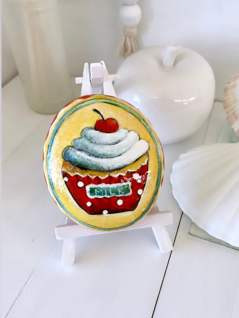 CUPCAKE AND COLOUR FUN 3 - decorative painted rock by Christine Onward (POSTAGE COST INCLUDED)