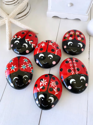 THE LADYBUG PARTY COLLECTION- 6 fun decorative painted rocks by Christine Onward (POSTAGE COST INCLUDED)