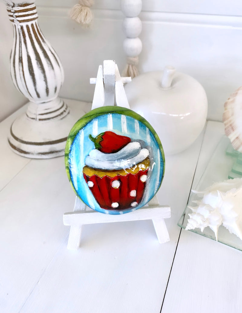 CUPCAKE AND COLOUR FUN 5 - decorative painted rock by Christine Onward (POSTAGE COST INCLUDED)