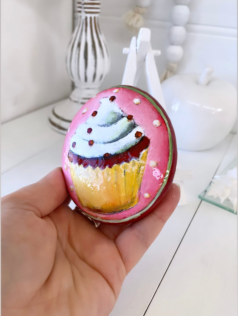 CUPCAKE AND COLOUR FUN 4 - decorative painted rock by Christine Onward (POSTAGE COST INCLUDED)